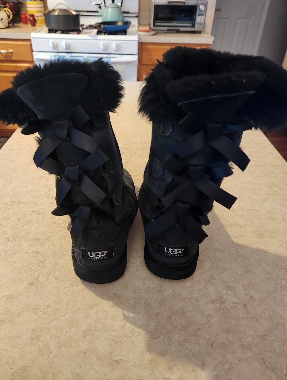 UGG Black Shearling Back-Bow Tall Winter Boots